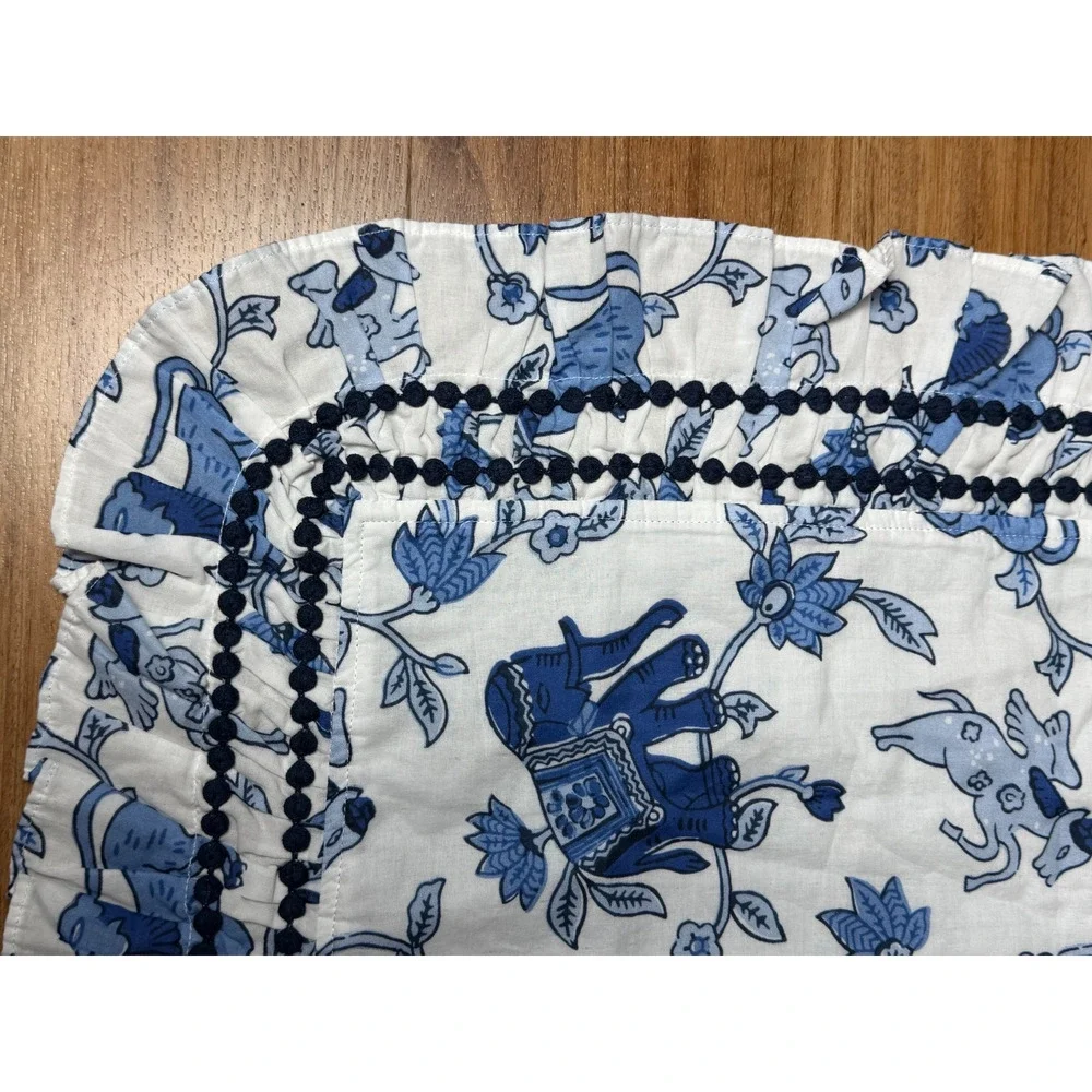 Pottery Barn Roller Rabbit Fantasia Blue King Sham Ruffle Pom Cotton RARE-Sample